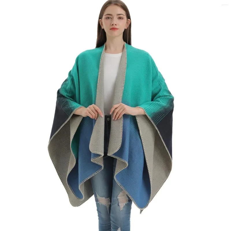 Foulards Femmes Automne Hiver Ombre Ruana Cape Mode Thicked Gradient Rampe Cachemire Poncho Street Style Couleur Bloc Pashmina Wrap YK109