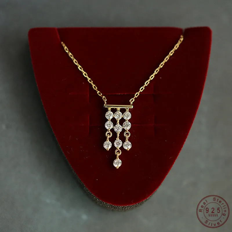 Anhänger Halsketten Französisch Luxus S925 Sterling Silber vergoldet 14 Karat Gold Halskette Wunderschöne Vintage Quaste Zirkon Anhänger Halskette für Frauen Schmuck 230425