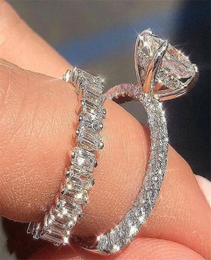 Cocktail Luxury Jewelry Couple Rings 925 Sterling Silver Princess Cut White Topaz Moissanite Diamond Party Women Wedding Bridal Ri9236194