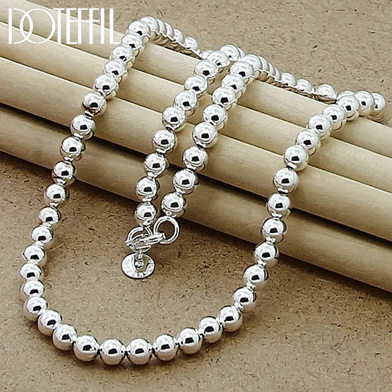 Strands Strings DOTEFFIL 925 Sterling Silver 6mm Smooth Beads Ball Chain Necklace For Women Trendy Wedding Engagement Jewelry 230426