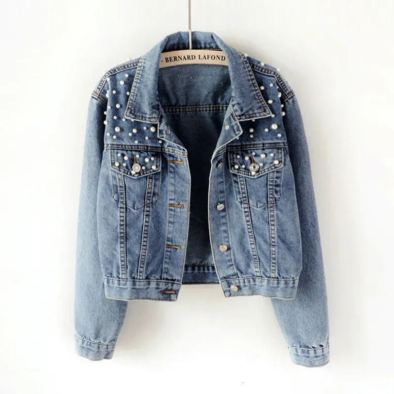 Vestes pour femmes Jeans pour femmes Veste Perles Femme Kpop Vêtements Streetwear Élégant Casual Denim Manteau Vintage Lavé Bling High Street 230426