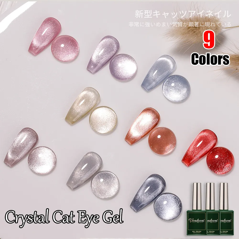 Fałszywe paznokcie Vendeni 9D Crystal Cat Eye żel Polograph Holograficzny UV zanurzanie lakier magnetyczny lakier hybrydowy dla manicure 9 kolor 230425