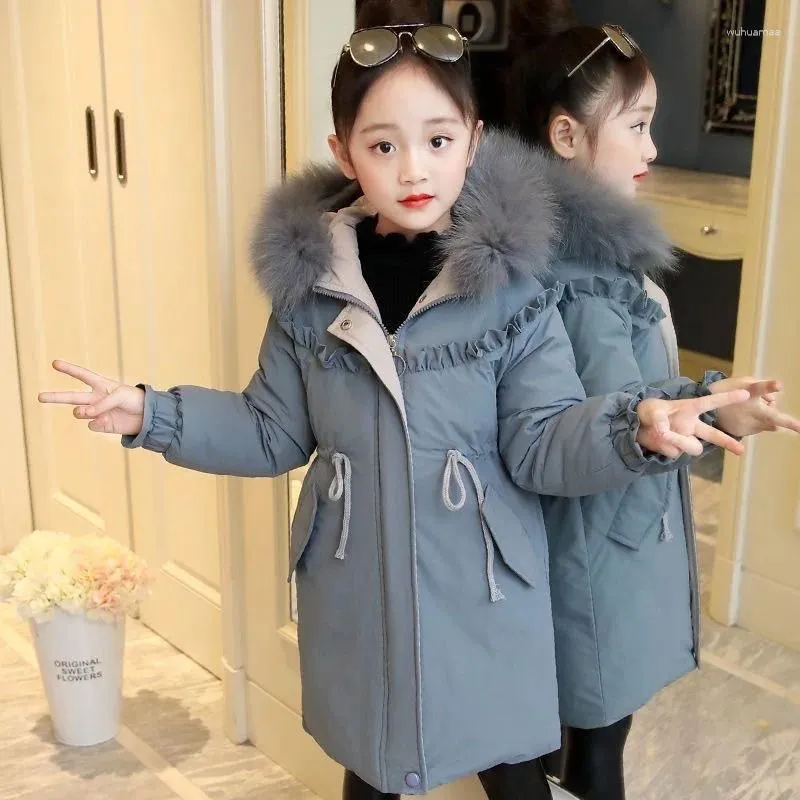 Пуховое пальто MODX, зимние теплые куртки для девочек, два цвета, детские парки с капюшоном из искусственного меха, белые утиные парки, детская хлопковая длинная верхняя одежда