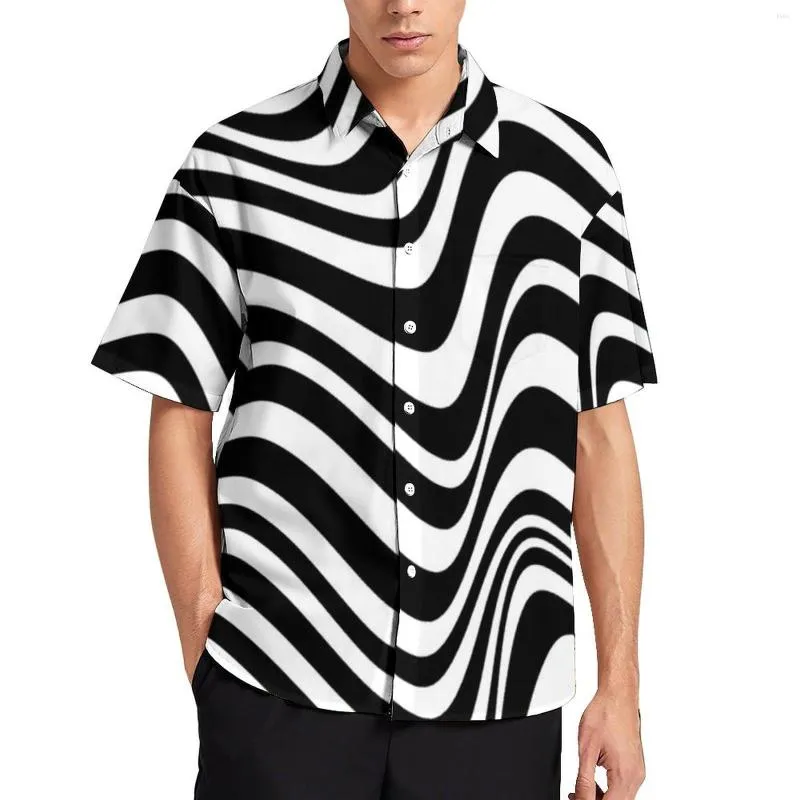 Camisas casuais masculinas abstrata design de férias camisa de férias em preto e branco listras havaianas blusses gráficas tops gráficos plus size