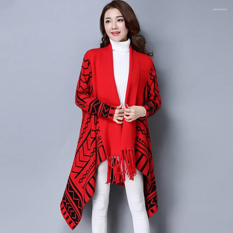 Scarves 7-1710 Fashion Women's Knitted Tassel Shawls Cloak Female Autumn And Winter Clothes Ladies Wraps Coat