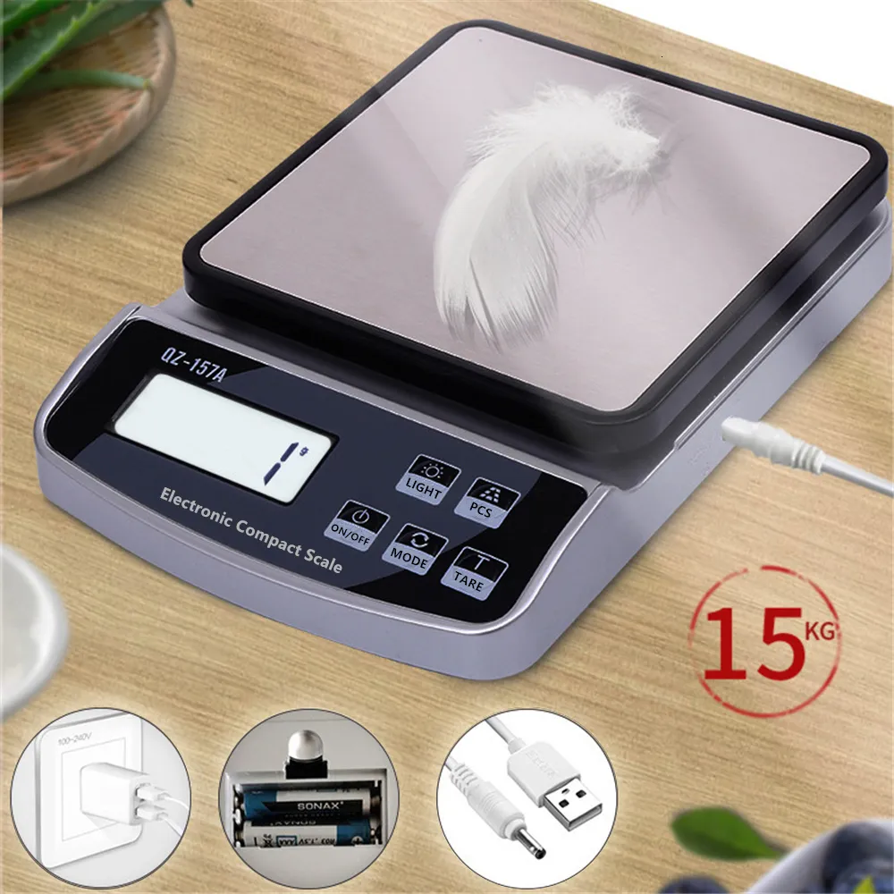 Household Scales 15KG/1g Electronic Scale fit in USB Charge/plug-in/battery Waterproof Kitchen Scale Household Coffee Scale Digital Jewelry Bakin 230426