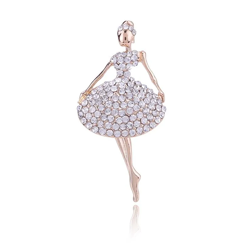 Brooches Pins Fashion Exquisite Rhinestone Crystals Pretty Flower Skirt Ballet Dancer Girl Saree Brooch Pin Ballerinas Women Girls GiftPins