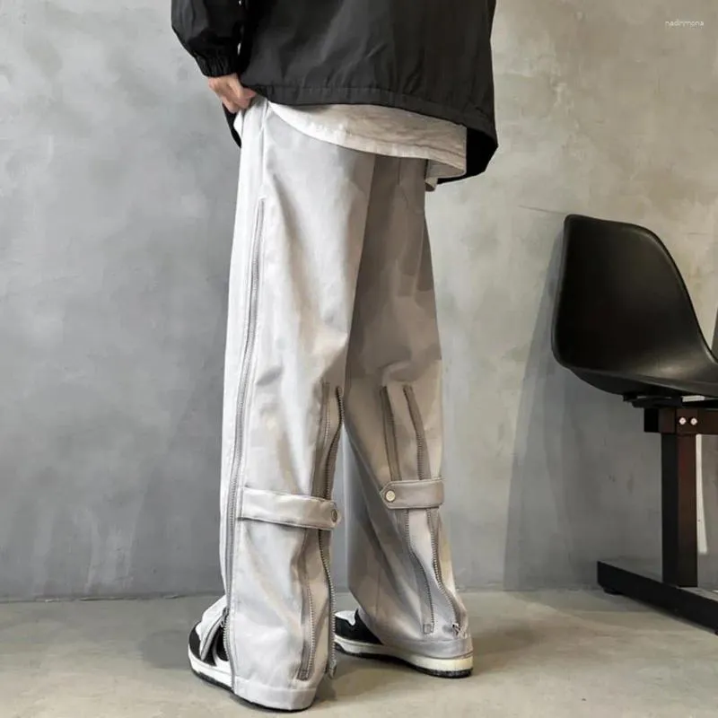 Men Fleece Lined Baggy Cargo Pants Wide Legs Trousers Hip Hop