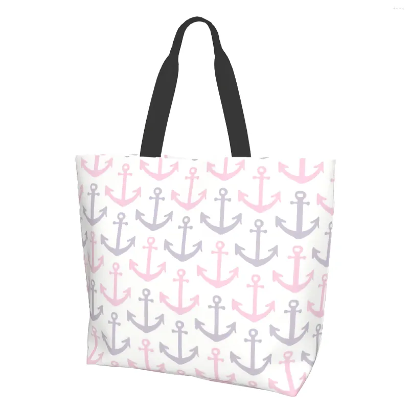 Sacs à provisions rose violet ancres nautiques style scandinave sac fourre-tout en toile pour femmes week-end cuisine épicerie en vrac grand décontracté