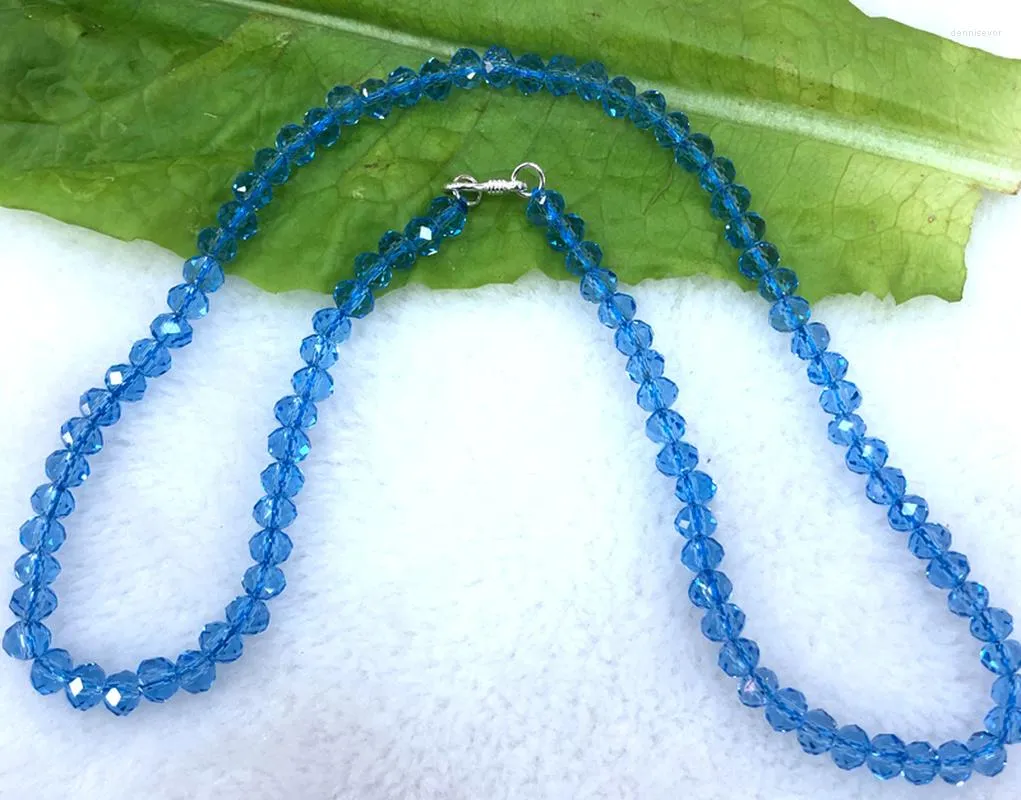 Chains 4x6mm Faceted Abacus Sea Blue Crystal Beads Necklace 18''