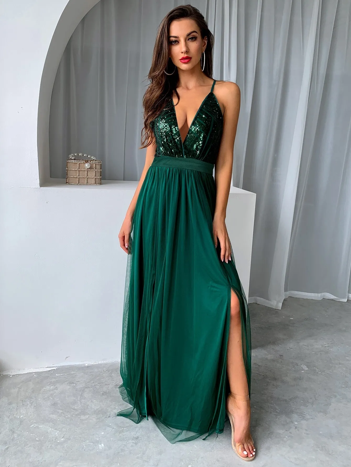 Mesh v cheap neck dress