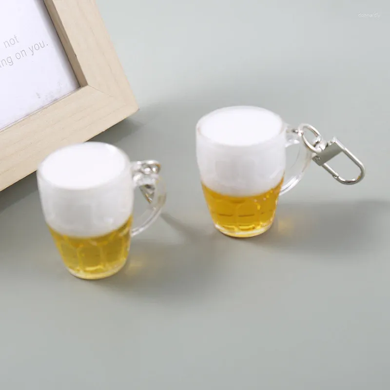 Keychains Beer Keychain Mug Simulation Drink Keyring For Men Women Car Bag Pendants Funny Friends Gift Party