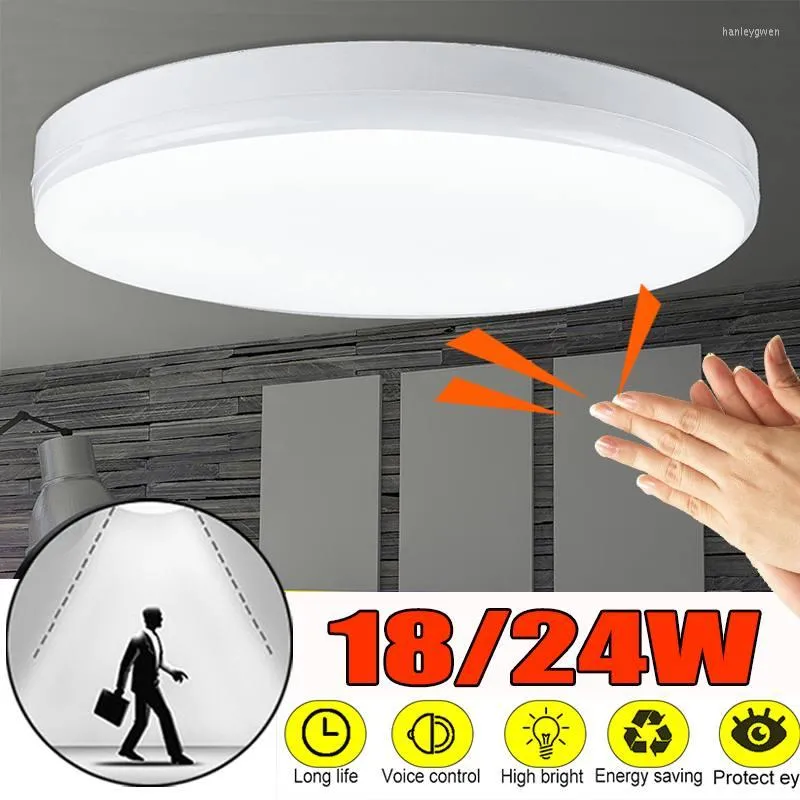 Tavan Işıkları LED Fikstür Lambası Hareket Sensörü/Ses Kontrolü 18/24W Oturma Odası Yüzeyi Monte