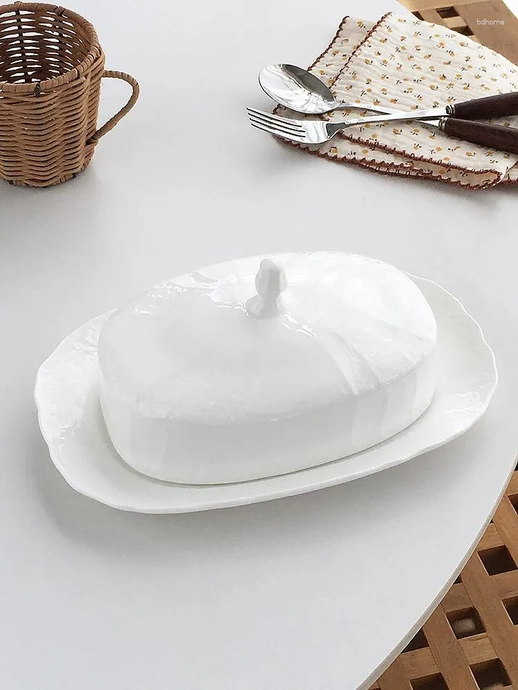 Embossed Ceramic Square Microwave Over Sink Heating Dish With Lid