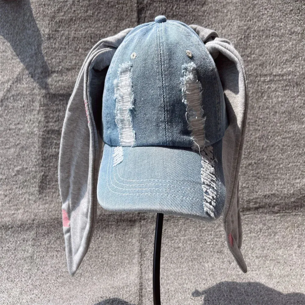 Boll Caps Kpop Individual Long Rabbit Baseball Cap Cowboy Hat Fashion Denim Cap Y2K Style Hip Hop Hat Lovery Boy Style Men Women 231124