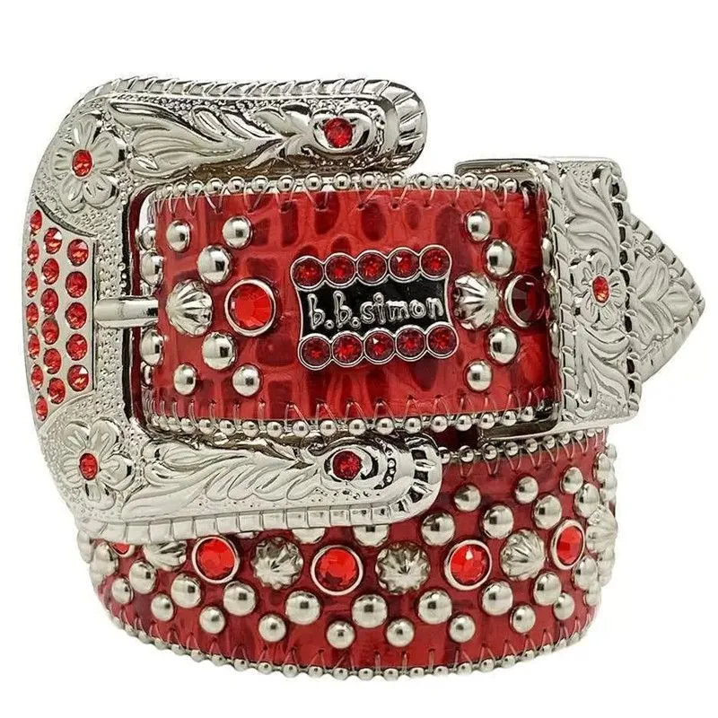 Moda bb simon cinto designer cinto masculino brilhante vermelho cintura diamante clássico mens cintos bling strass cintura com caixa cinturones