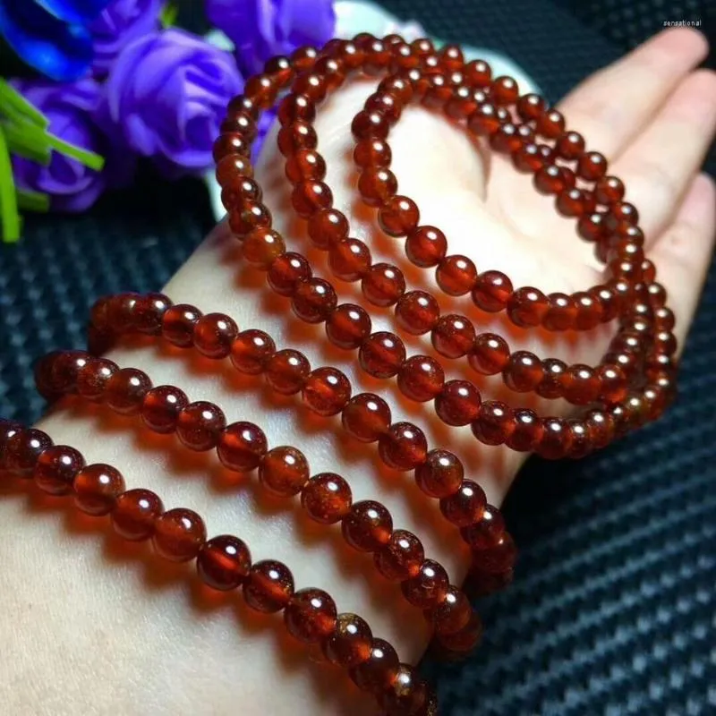 Strand Natural Red Garnet Crystal Bracelet Round Beads 5.5-5mm 3rows