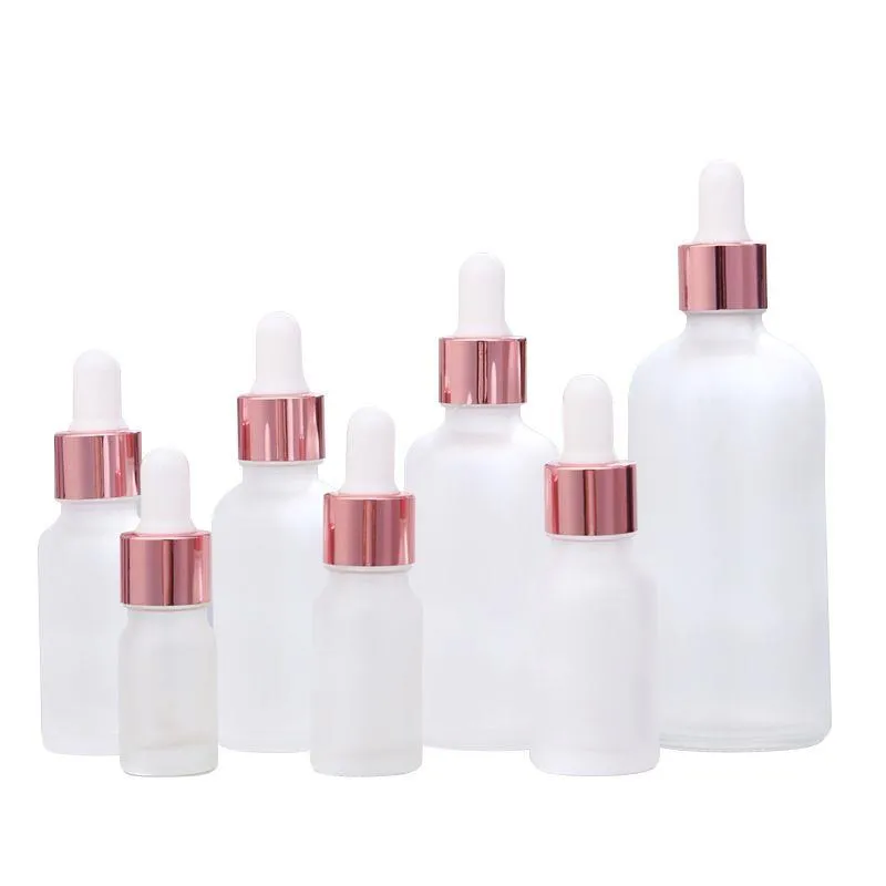 Transparente Milchglas-Parfümflasche für ätherische Öle, flüssiges Reagenz, Pipette, Tropfflasche mit Roségoldverschluss, 5–100 ml