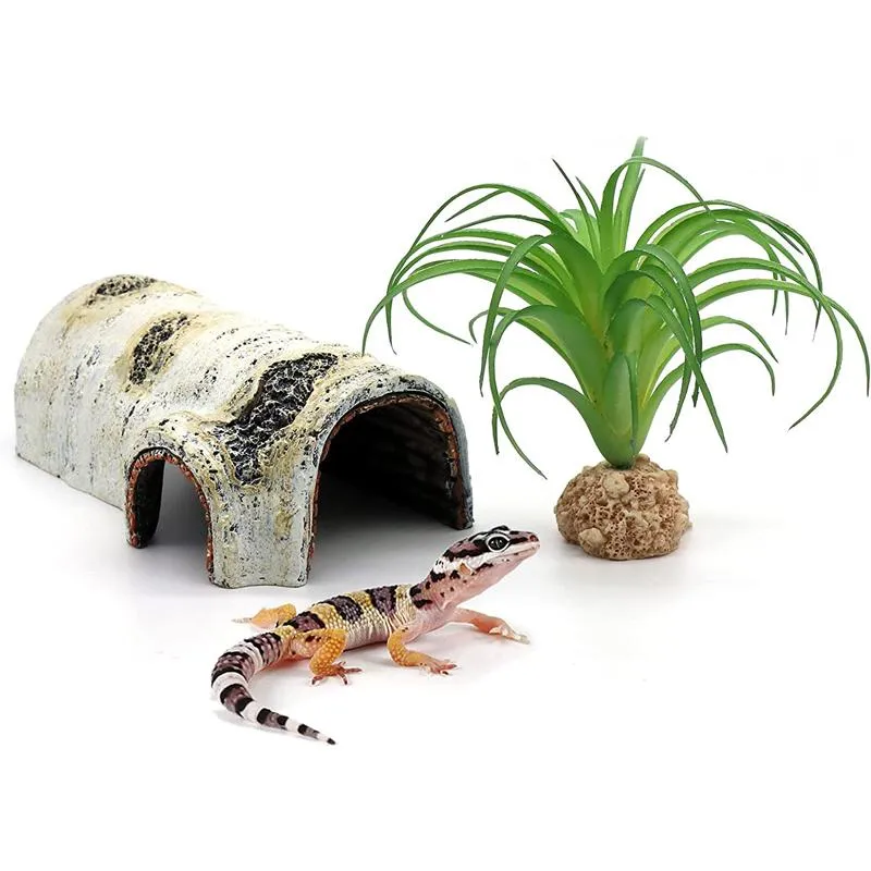 Decor Reptile Hide Cave Simulation Bark Terrarium Shelter Habitat Decoration House for Pet Lizard Turtle Snake Chameleon Hermit Crab