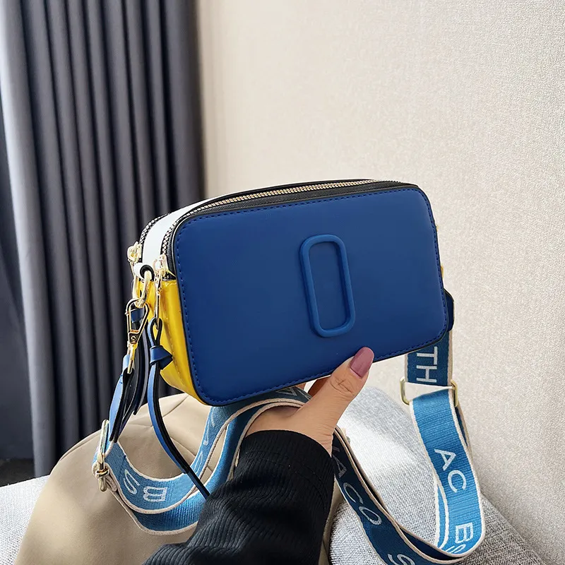 Leather Designer Bags Multi -colored Small Camera Style Bag Dual Top Zip Crossbody Messenger Bag Women Removable and Adjustable Webbing Strap Shoulder Bag Purses