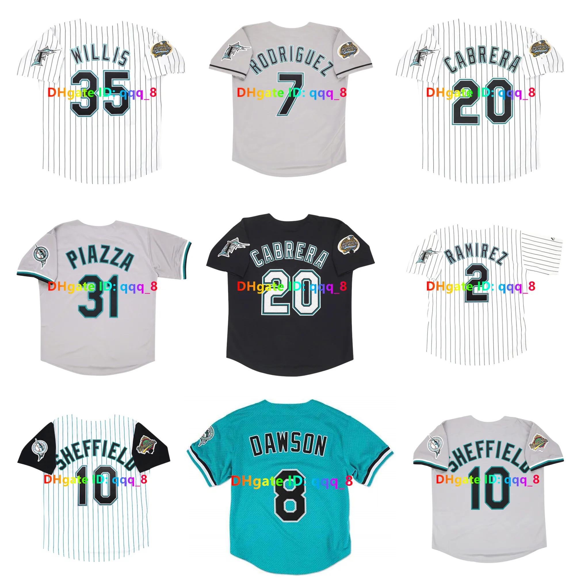 Miguel Cabrera Dontrelle Willis Gary Sheffield 1997 2003 World Series Marlins honkbalshirt Andre Dawson Ivan Rodriguez Mike 31 Piazza Hanley Ramirez maat S-4XL