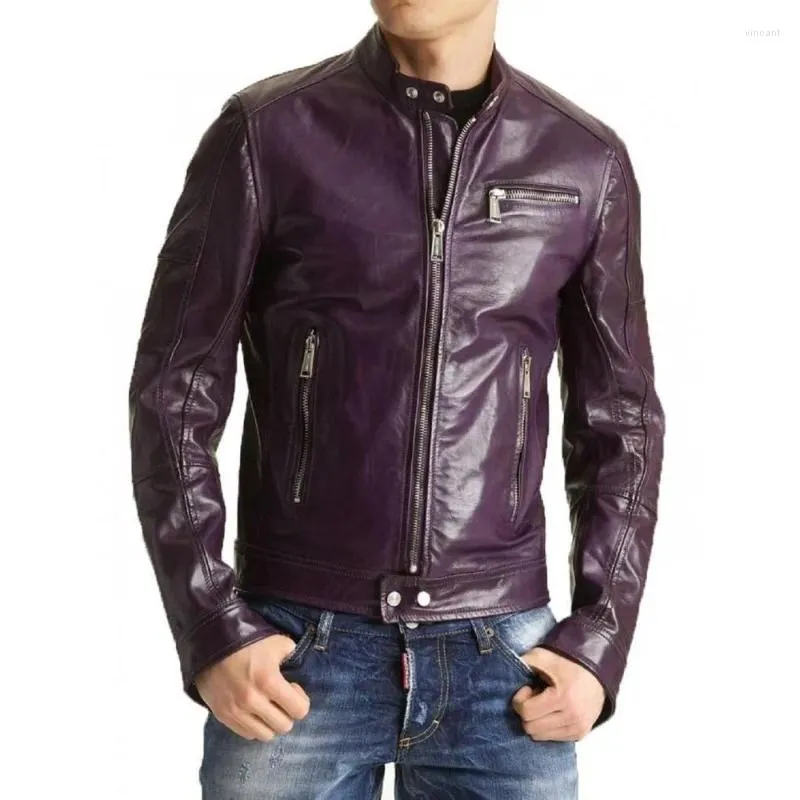 Men's Jackets Real Purple Leather Jacket - Genuine Lambskin European And American Fashion