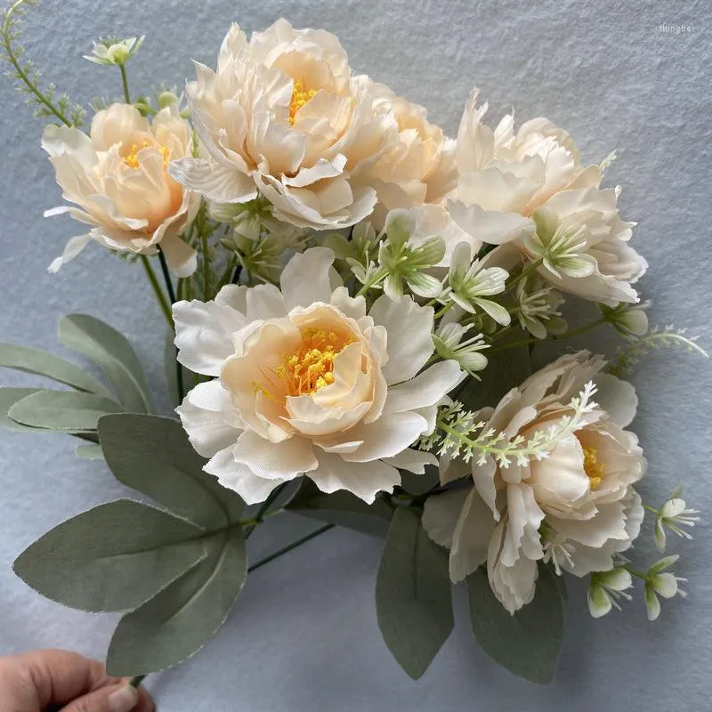 Dekorative Blumen 6 Köpfe Bobo Pfingstrose gefälschte künstliche Blume Seidenstrauß Hochzeit Homegarden Party Dekoration Rose