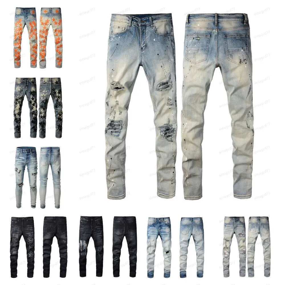 Amirs para hombre para mujer diseñadores pantalones vaqueros desgastados rasgados motorista delgado denim recto para hombres s impresión ejército moda hombre pantalones flacos M 4627