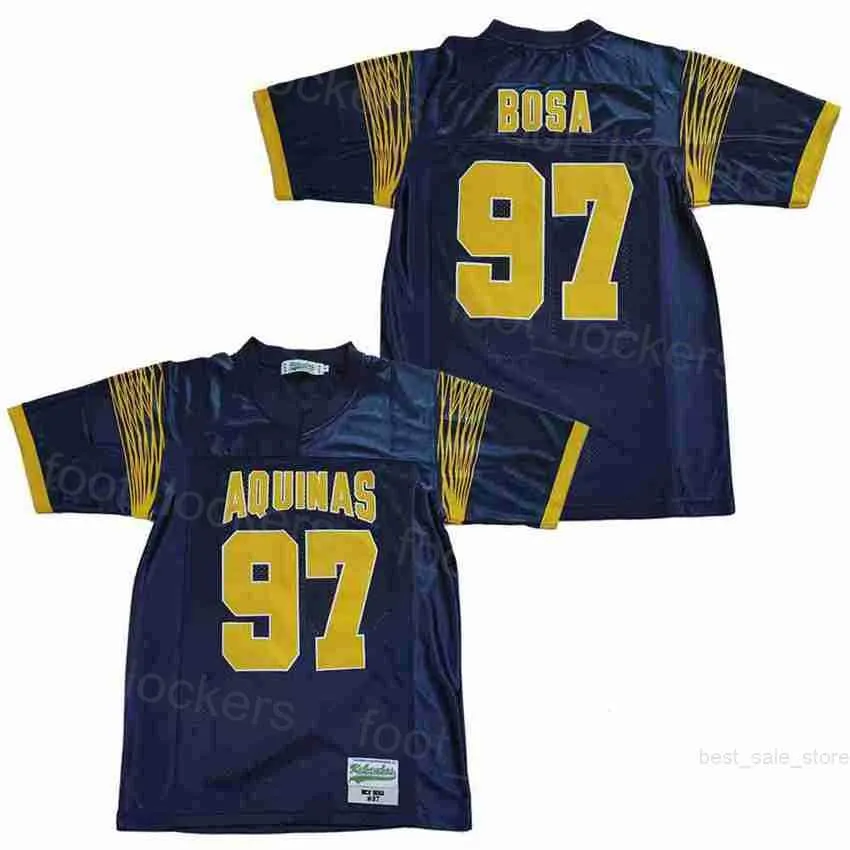 97 Nick Bosa Football High School Jerseys St Thomas Aquinas College Adempure Pure Cotton Moive Pullover voor sportfans die Hiphop Team Navy Blue University naaien