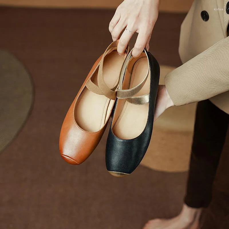 Обувь обувь 2023 Женские насосы натуральная кожа 22-25 см кожи для свиньи полная квадратная носка на низком каблуке Vintage Vintage