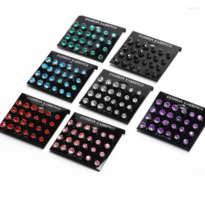 Stud -oorbellen 12 paren modekleur kristal zirkon voor vrouwen mannen 8 mm 10 studs oorrang set sieraden