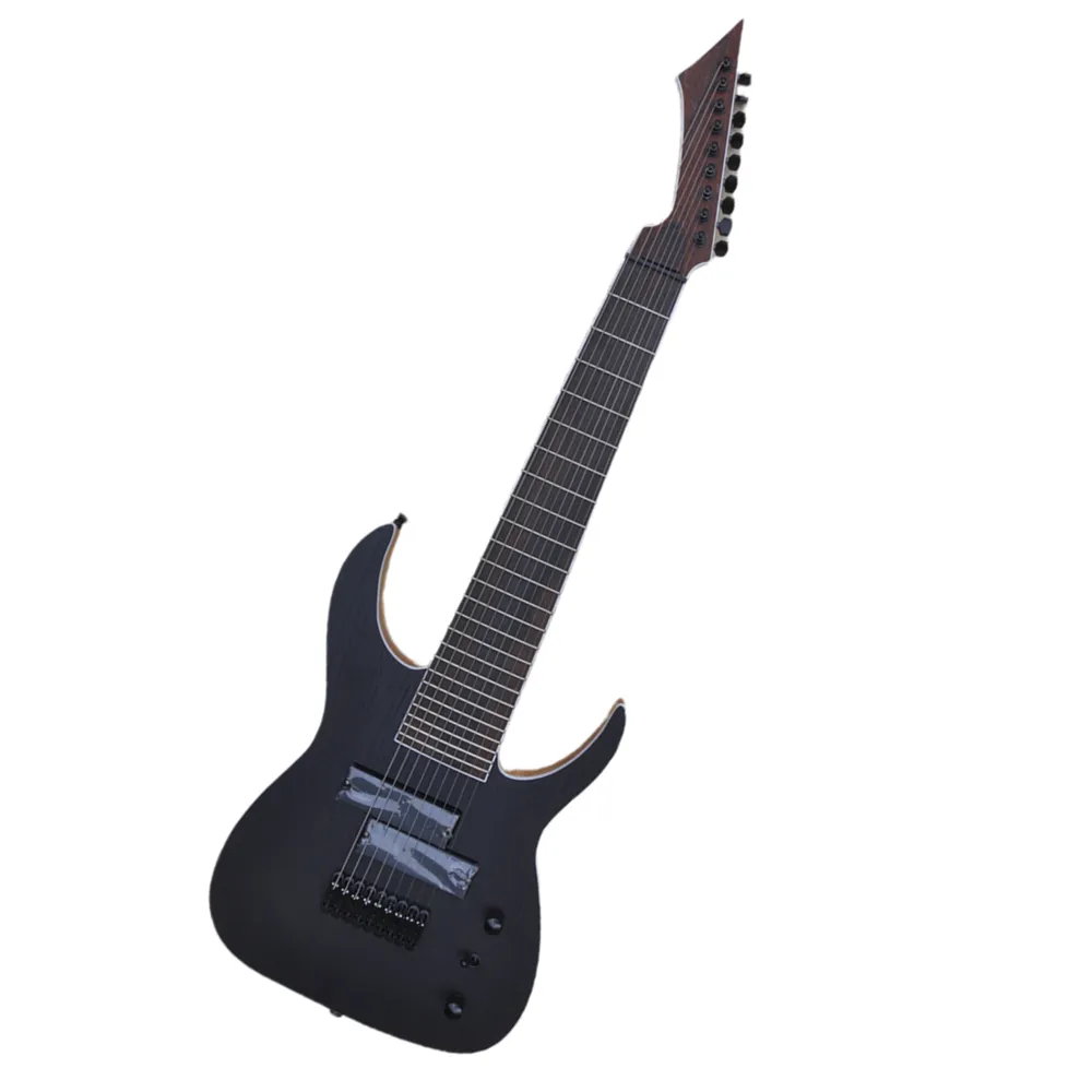 Guitare électrique noire mate 9 cordes avec touche en palissandre à pont fixe offre Logo/couleur personnaliser