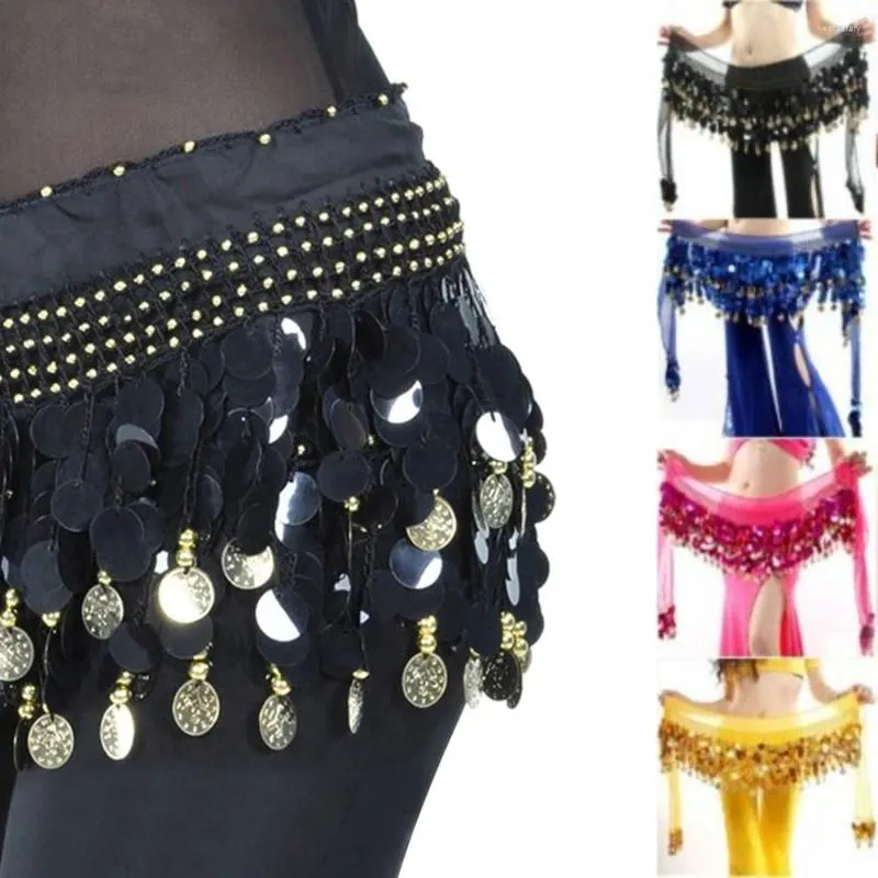 Scenkläder för Thailand/Indien/Arab Sexig magdansbälte 160 cm paljetter Tassels Hip Scarf Dancer kjol midja kedja kvinnor visar kostymer