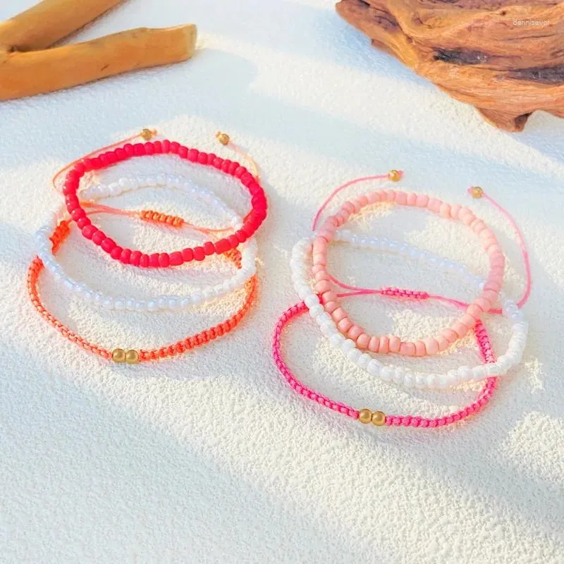 Bracelet minimaliste en perles de riz pour femmes, 3 brins, pièces/ensemble, corde tressée colorée, à la mode, fait à la main, bijoux cadeau