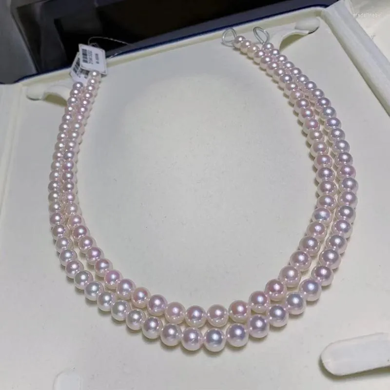 Цепи модные длинное ожерелье круглое 7-7,5 мм натуральная морская вода Акоя Белая жемчужная ожерелья для женщин прекрасные украшения подарки