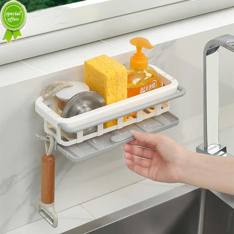 Punch-Free Kitchen Storage Shelf Dish Sponge Sink Holder Drain Rack Badrumshyllor med krokar Organisatortillbehör