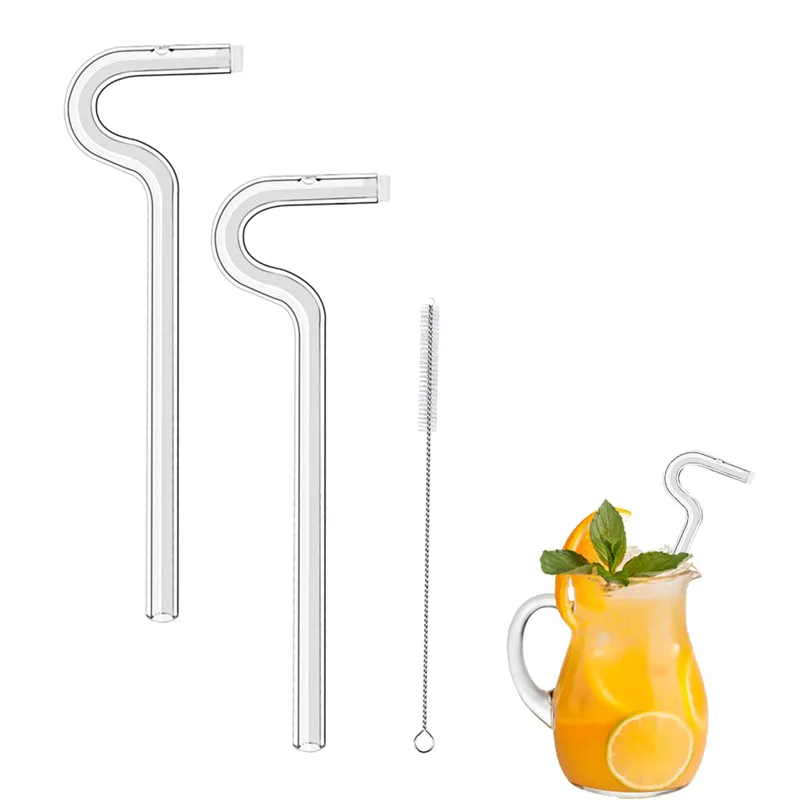 Fashion Anti Wrinkle Straw Drinking Straw Reusable Glass Curved No Wrinkle  Straws Prevent Wrinkles Sideways Straws with Brushes