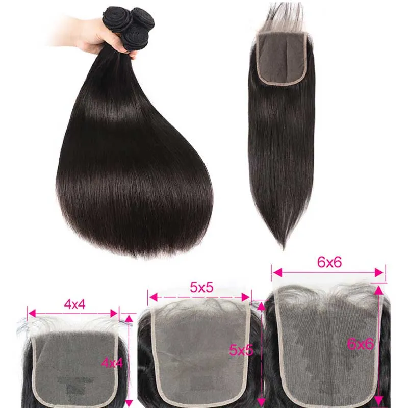 10a Brasileiros de cabelo humano brasileiro Pacotes de cabelo com encerramento de renda HD Extensões de cabelo preto não processadas tecem com o negócio de venda de fechos superiores