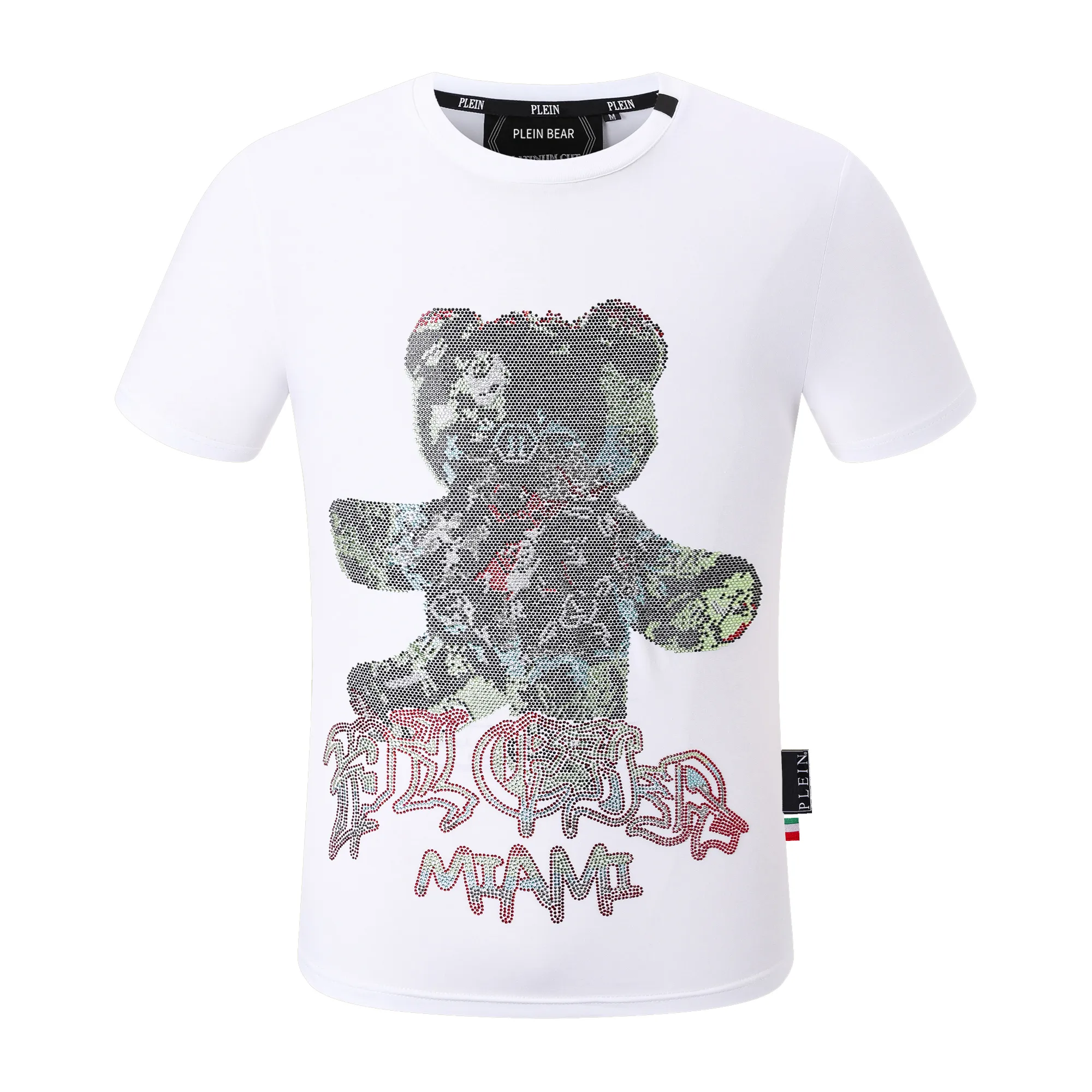 24SS Plein Bear T-shirt Mens Designer Tshirts Brand Clothing Rhinestone PP Skulls Men t-shirt rund hals SS Teddy Glass Hip Hop Tshirt Top Tees 161269