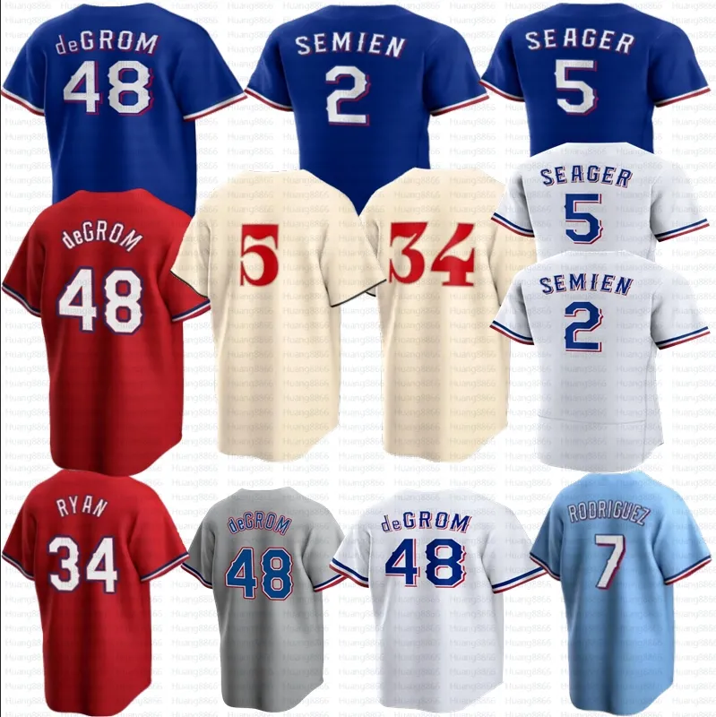 2023 Personalizzato 48 Jacob deGrom Corey Seager Jersey Marcus Semien Josh Smith Adolis Garcia Kole Calhoun Nolan Ryan Jon Gray Hamilton Calhoun Solak Women Youth