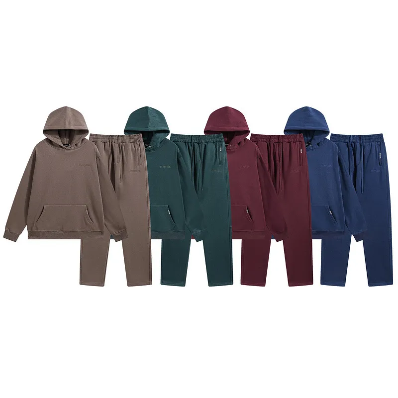 Men Sportswear Solid Color Long Sleeve Fleece Sweatshirt Sets Two Pieces Rrepresentd Tracksuit Man Oversize