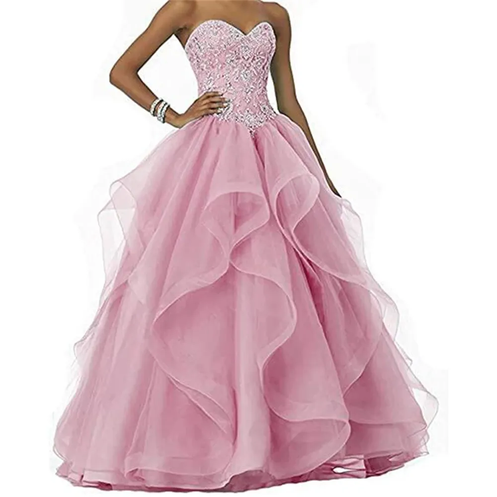 Abito da ballo in pizzo Abiti stile Quinceanera Applique In rilievo di cristallo Lace-up Sweet 16 Princess Party Compleanno Abiti da 15 Anos HD1018