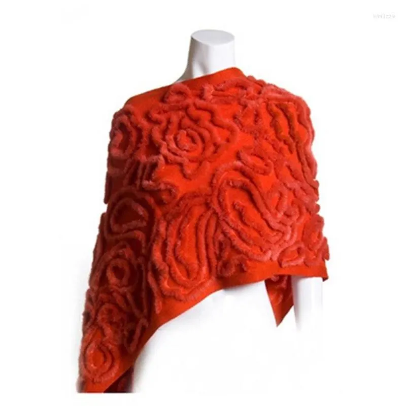 Foulards Fourrure Châle Avec Garniture Femmes Véritable Vison Et Pur Cachemire Gris Rouge Automne Hiver Chaud Élégant Écharpe F1218