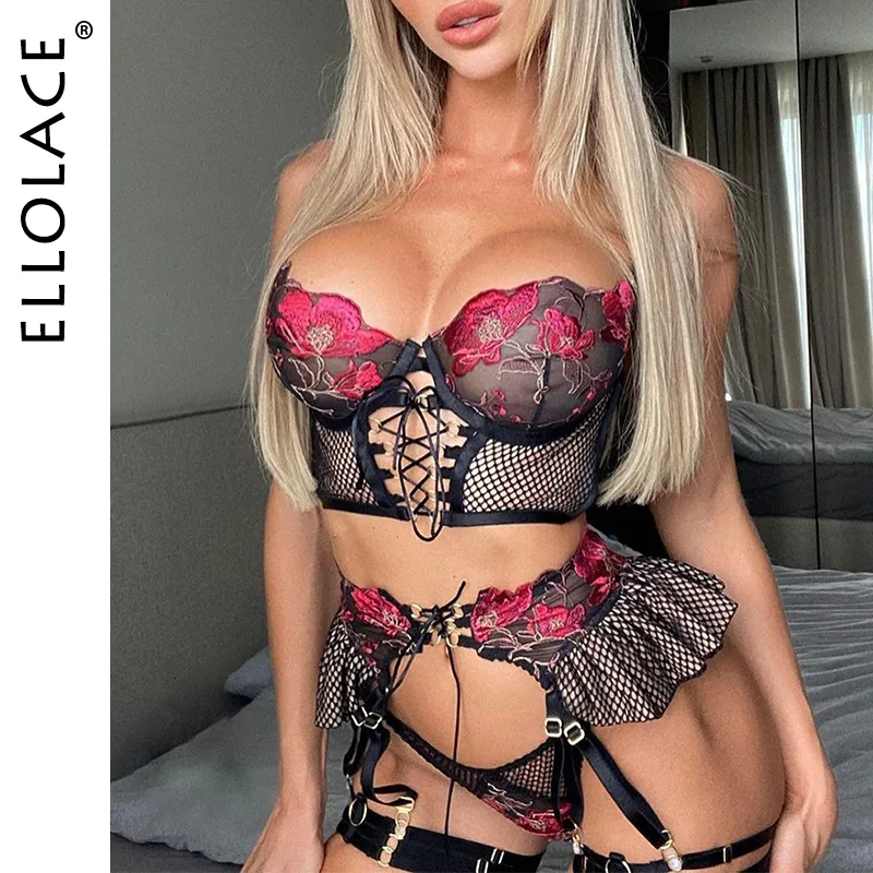 Set sexy ellolace erotico lingerie bandage sexy reggiseno trasparente per reggiseno per gare di incuffi sessuali cagi fantasy 3 pari fantasia intimi 230426