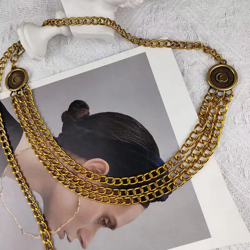 Women Luxury Chain Belt Mens Belts Women Bronze Waistband Designer