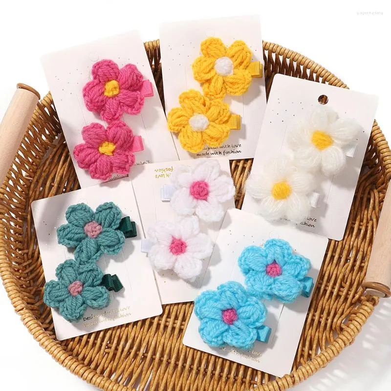 Hair Accessories 6pcs/set Baby Girls Wool Knitting Headwear Handmade Crochet Small Puff Flower Safe Hairs Clips Children Hairpins Accessory