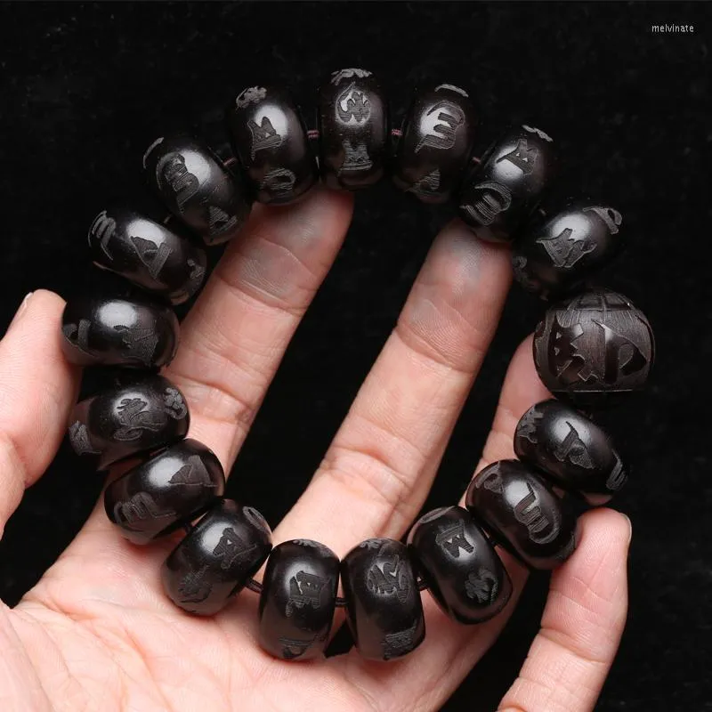 Strand Handmade Men's 20mm12 Beads Natural Ebony Wood Prayer Bead Chain Wrist Meditation Stress Relief Bracelet Rosary For Men