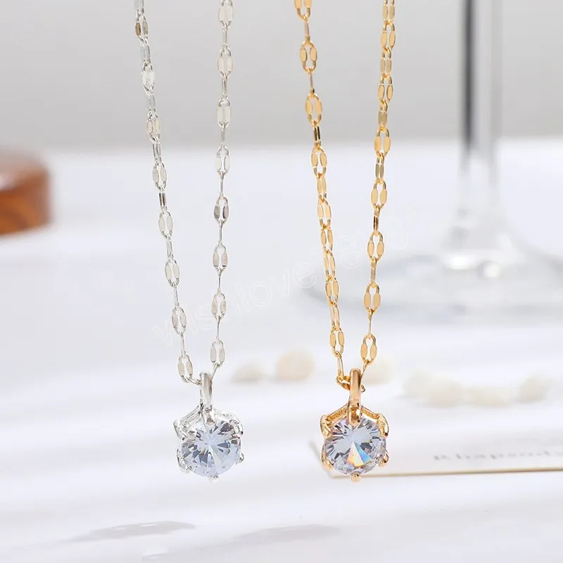 Eenvoudige moderonde gesneden witte kubieke zirkonia cz stenen hanger ketting voor vrouwen banket feest sieraden cadeau