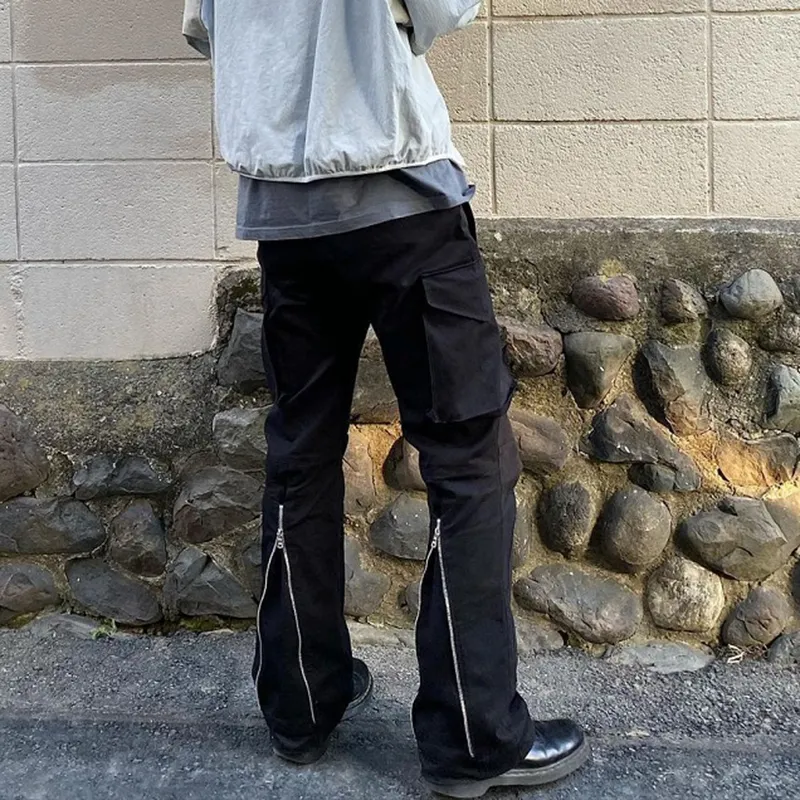 Pantaloni da uomo Tasche posteriori con cerniera Tuta nera retrò per uomo e donna Streetwear Pantaloni cargo oversize casual Pantaloni larghi stile vibe 230425