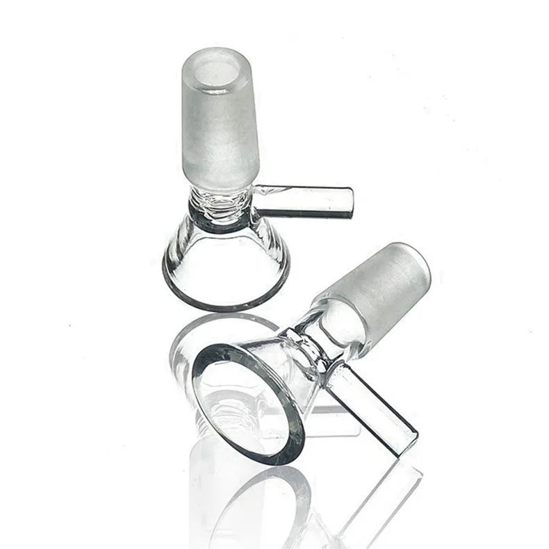 Senaste glas transparent rökning 14mm 18mm manlig gemensam torr ört tobaksfiltertratt anti sliphandtag skål oljerigs vattenrör bong downstem cigaretthållare